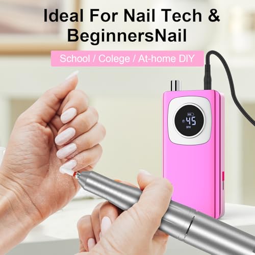 Electric Nail Drill Professional: Rechargeable Nail File with Bits for Acrylic Gel Nails, Professional Nail Drill Manicure Pedicure Polishing Shape Tools for Home Salon