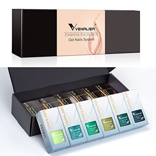 VENALISA 12pc Green Gel Nail Polish Set, Sage Emerald Mint Olive Light Green Color Nail Polish, High Gloss Soak Off Gel Nail French Nail Manicure Salon DIY