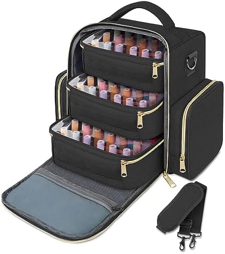 YOREPEK Nail Polish Organizer Holds Up to 72 Bottles (15ml-0.5 fl.oz) Nail Polish Carrying Case with 3 Removable Pouches and 4 Zippered Pockets for Manicure Tools, Supplies, Nail Lamp, Gift for Women