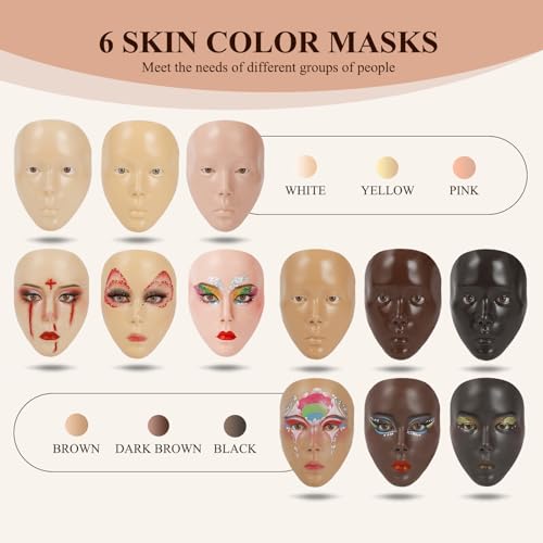 Makeup Practice Board with Face Painting and 2 Makeup Brushes for Stage/Halloween - Beginner Practice (Pink)