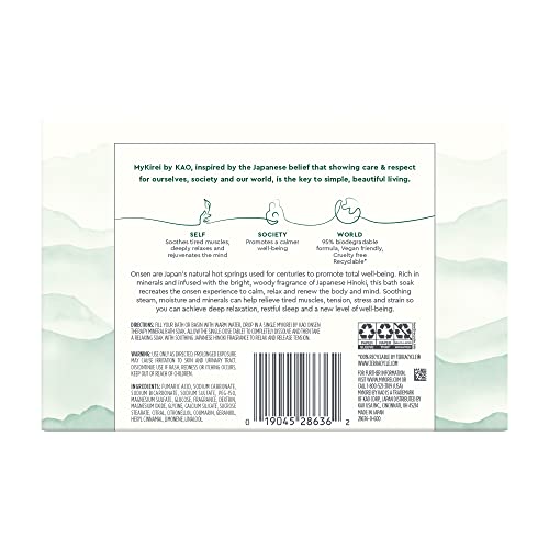 MyKirei by KAO Onsen Therapy Soothing Mineral Bath Soak, White Bath Tablet, Relieve Tired Muscles & Stress, Japanese Hinoki, 5 Count