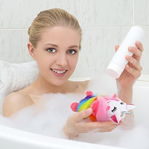 Tatuo 4 Pcs Animal Bath Loofahs Kids Body Loofah Cartoon Shower Cute Bath Sponge Pouf Body Scrubbers Mesh Sponge for Children Shower Baby Washing Exfoliating, 4 Style (Vivid Style)