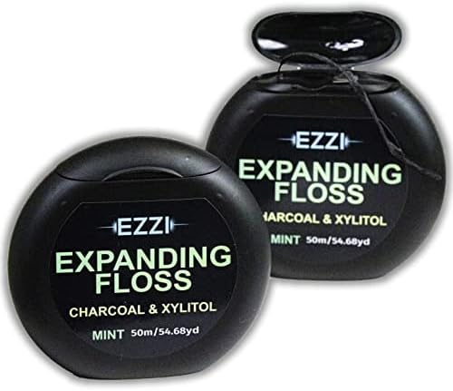 Woven Expanding Dental Floss | Naturally Waxed & Textured w/Charcoal & Xylitol to Optimally Clean Gums | Mint | Thick & 109 Yards