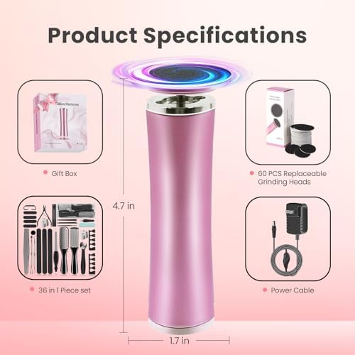 Electric Foot Callus Remover with 36 in 1 Pedicure Kit | Adjustable Speed | Up to 800 RPM | 60 Pcs Sandpaper Discs | Professional Electric Callus Remover for Feet for Dead Skin and Calluses