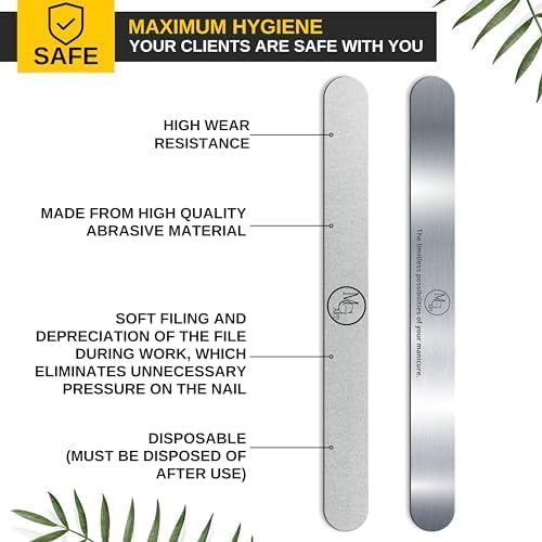 Nail File 180 Grit Professional Russian Manicure Reusable Peel and Stick Nail Files, Replaceable Emery Boards, Steel Base, Manicure Tools for Salon, 50 pcs + 1 Metal Board Set