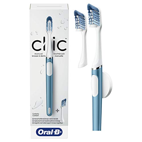 Oral-B Clic Toothbrush, Alaska Blue, with 2 Replaceable Heads and Magnetic Toothbrush Holder