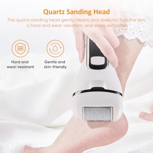 Premium Electric Callus Remover for Feet | Rechargeable Foot File, Electric Foot Scrubber | 18 Piece Pedicure kit for Cracked Heels & Dead Skin with 3 Roller Heads by Quantum Lux (Diamond White)