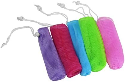 Evelots Exfoliating Mesh Loofah Soap Pouches - 5 Pack - Bath, Shower Body Facial Cleaning Scrubbers - Removes Dead Skin - Hanging Cord - Extend The Life of Your Soap Bars