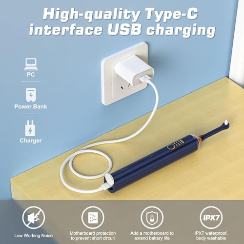 Tooth Polisher, Tooth Whitening Kit for Teeth Cleaning and Whitening, Rechargeable Teeth Polisher for People/Pets,Teeth Cleaning Kit with 5 Brush Heads,4 Speed Modes and LED Light, Waterproof(Blue)
