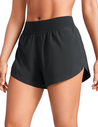 CRZ YOGA Mid Waisted Dolphin Athletic Shorts for Women Lightweight High Split Gym Workout Shorts with Liner Quick Dry Borealis Green X-Small