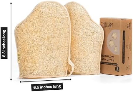 Chill Ah Green Glow Dual-Sided Loofah Bath Mitts (2-Pack) β 100% Plant-Based, Dye-Free, Biodegradable, Handcrafted in Vietnam β Natural Exfoliating Gloves for Glowing Skin