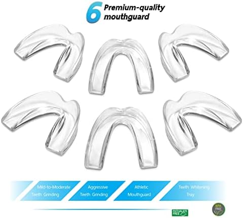 Pack of 6 Moldable Mouth Guard for Teeth Grinding Clenching Bruxism, Sport Athletic, Whitening Tray