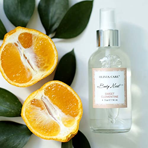 Olivia Care Body Mist Spray Made with Natural Sweet Clementine Scent - Refreshing, Soothing, Cooling & Moisturizing - Eliminate Odor with Fresh Floal Aroma - 4 FL OZ