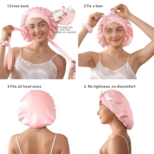LitBear 100% Mulberry Silk Bonnet for Sleeping Women, 6A 22 Momme, Large Double-Layer Silk Hair Wrap with Tie Band, Non-Slip Turban, Includes Silk Scrunchie