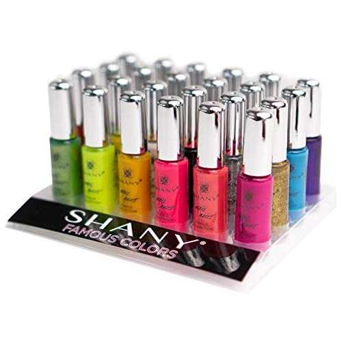 SHANY Nail Art Set Nail Polish - Glitter, Metallic, Pearls, Neon and Matte Nail Polish Nail Art Drawing Decoration Set With Built-in Thin Nail Art Brush - 24 Famous Colors Nail Polish Bulk