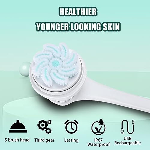 Electric Body Scrubber for Shower - Rechargeable Waterproof Exfoliating Brush with 5 Replaceable Brush Heads, Deep Cleansing & Massage, Ideal for Sensitive Skin & Back Cleanser
