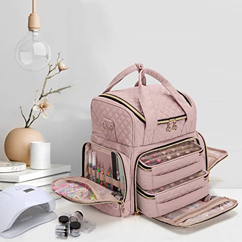LUXJA Nail Polish Organizer Holds 48 Bottles and a Nail Lamp, Nail Polish Case with 2 Removable Bags and Tools Storage Pockets (Patent Pending), Pale Rose