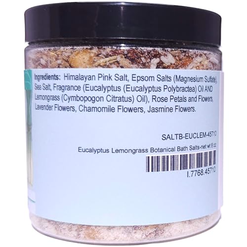 Eucalyptus Lemongrass Botanical Bath Salts (8 ounce) - Pure Essential Oil Fragrance - Adds Luxury And Minerals To The Bath with a Herbally Clean Natural Scent
