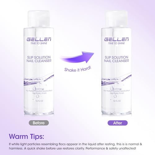 Gellen 473ml/16oz Slip Solution for Polygel Nails with Nail Brush, Pump Bottle Design Polygel Solution, Anti-stick Liquid for Poly Extension Gel & Nail Cleanser in a Bottle, Home Salon Cleaning Liquid