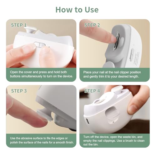 Electric Nail Clipper for Senior and Baby - 3in1 Baby Nail Trimmer Electric for Finger, Automatic Electric Nail Clipper with Polishing, Gift for Adult White