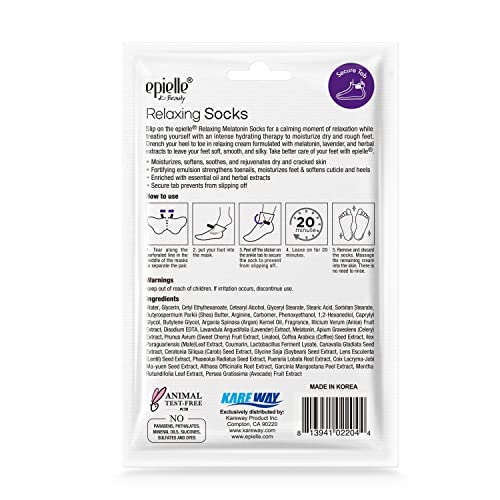 Epielle Relaxing Foot Masks 6 Pairs, Deep Moisturizing Socks for Dry Feet & Cracked Heels, Relieve and Soften with Melatonin & Lavender Extract, Korean Skin Care, Foot Spa, Self Care Gifts for Women