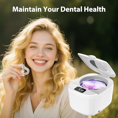 Professional Ultrasonic Retainer Cleaner Retainer Cleaning Machine - 45kHz Ultrasonic Cleaning, Suitable for Denture Mouth Guard Aligner Dental Trays