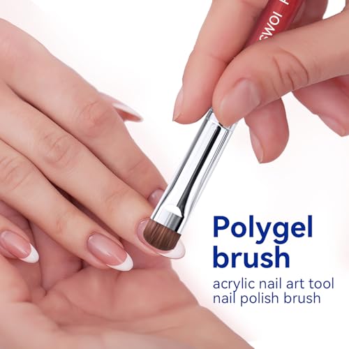 French Brush for Nails & Clean Up Brush for Gel Nail Polish | Dual-Use Wooden Handle Nail Brush for Acrylic, Polygel, Builder Gel | Professional Nail Art Brushes for French Tips, Cleaning (F16)