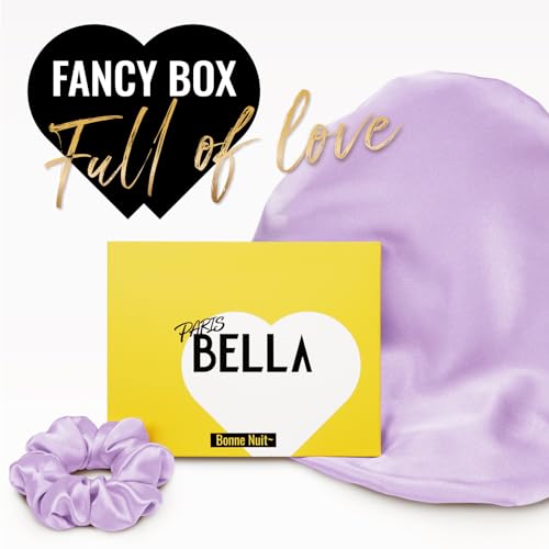 PARISBELLA Reversible Silk Satin Bonnet For Sleeping, Adjustable Sleep Cap for Curly Hair, Chic Hair Wrap With Scrunchy, Lavender, Large, Pack of 1