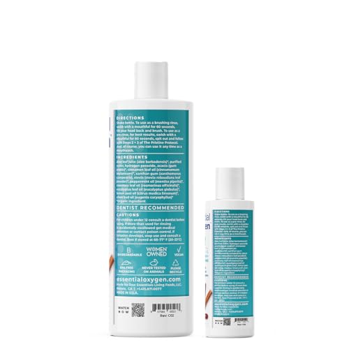 Essential Oxygen BR Certified Organic Brushing Rinse, All Natural Mouthwash for Whiter Teeth, Fresher Breath, and Happier Gums, Alcohol-Free Oral Care, Cinnamint, 2 Piece Set, 16 Oz