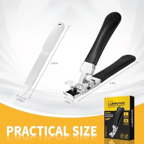 Toenail Clippers for Seniors Thick Nails, Ergonomic Wide Jaw Large Toenail Clippers for Men Women, Ultra-Sharp and Durable Angled Head Nail Clippers with Catcher, Black Long Handle