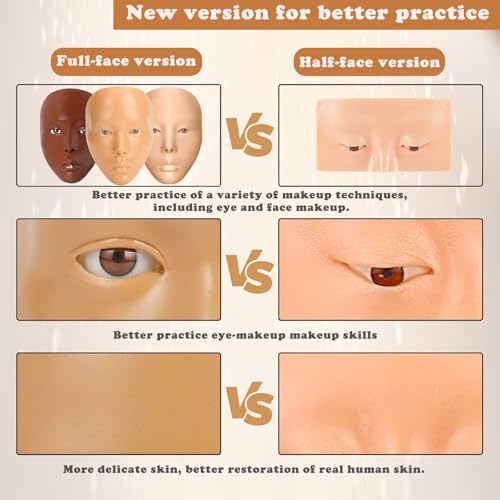 Makeup Mannequin Face Kit, Silicone Face for Makeup Practice Full Face for Must Haves, Mannequin Eye Face for Makeup Practice with Makeup Brushes Set & Eye Shadow & Eyebrow Pencil(Wheat)