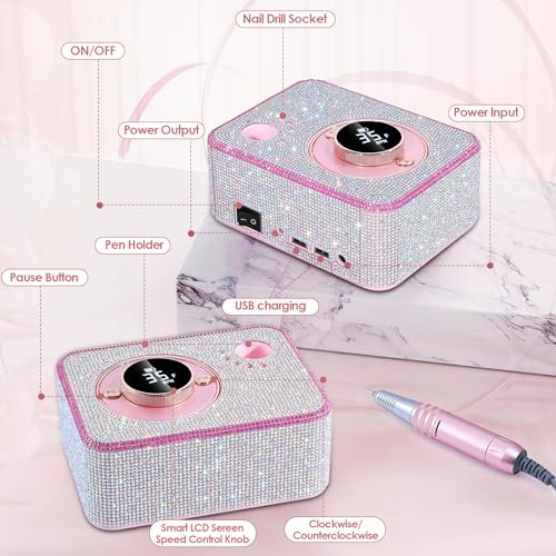 Electric Nail Drill 35000 RPM, Professional Rechargeable Nail File Kit, Nail Drill Machine, Acrylic Nail Kit for Any Manicure, Pedicure, Ideal Nail Art Tools, Designed for Salon, Home