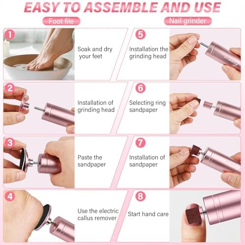 Electric Foot File - Adjustable Speed 1000RPM Callus Remover for Feet, 2 in 1 Foot Nail Grinder with 60Pcs Sandpaper Discs, Professional Pedicure Tool for Women Men Dead Dry Crack Skin Calluses