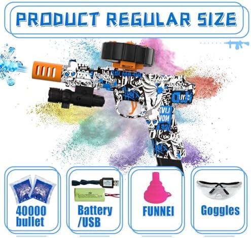 Electric Gel Ball Blaster, High Speed Automatic Splatter Ball Blaster with 60000+ and Goggles, JIFTOK Rechargeable Splatter Ball Toys for Outdoor Activities Shooting Game Party Favors-bl pstl
