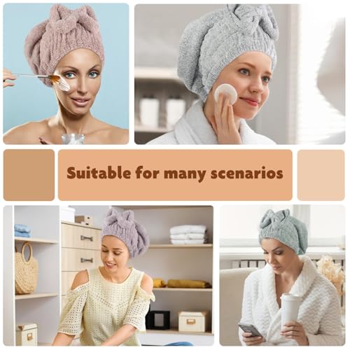 SUNLAND Large Microfiber Hair Drying Caps with Bow knot Fast Drying Shower Cap Soft and Absorbent hairWrap Hair Turban Bath Caps for Curly Thick and wet Hair 11 X 13.4 inch 2 Pack Purple
