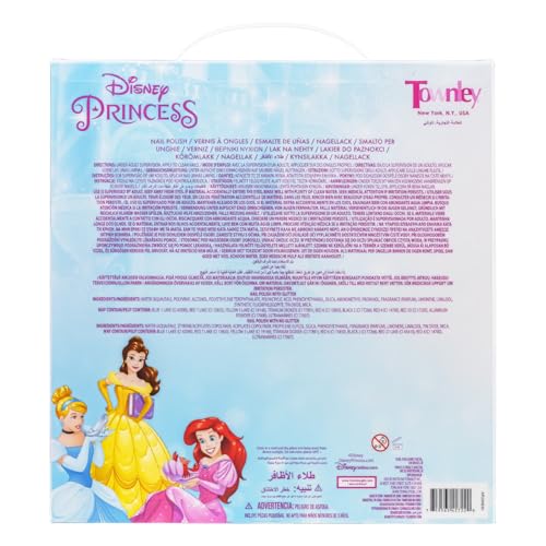 Townley Girl Disney Princess Castlebox Non-Toxic Peel-Off Water-Based Natural Safe Quick Dry Nail Polish | Gift Kit Set for Kids Girls, First Princess | Opaque Colors, Ages 3+ (18 Pcs)