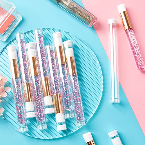 TUZAZO 40 Pieces Pink Lash Shampoo Brushes Set - 20pcs Glitter Crystal Eyelash Extension Cleanser Brush with 20pcs Plastic Travel Tube - Nose Pore Deep Cleaning Brush for Facial Cleansing