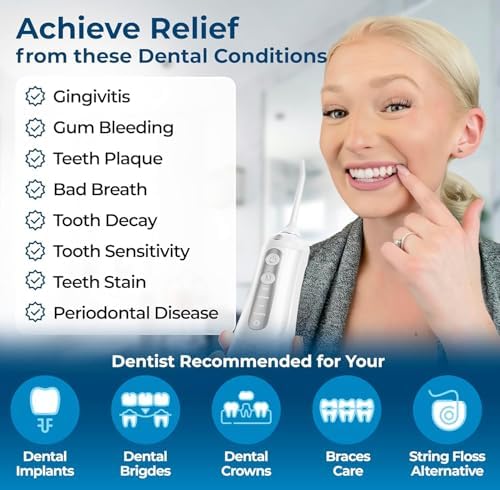 Water Flosser Cordless Pick for Teeth, 4 Modes, Gentle on Gums, Removes Plaque & Food Particles, B. WEISS High-Power, Rechargeable & Waterproof Oral Irrigator; 6 Tips Included, Porcelain White