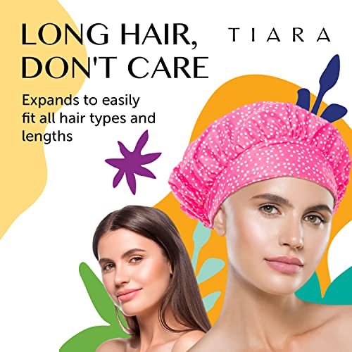 TIARA 2-in-1 Luxury Shower Cap for Women Reusable Waterproof – Hair Cap for Long & Short Hair – All Size Fit Flexi Shower Cap, Terry Lined Leakproof Cloth (Patented), Soft & Breathable