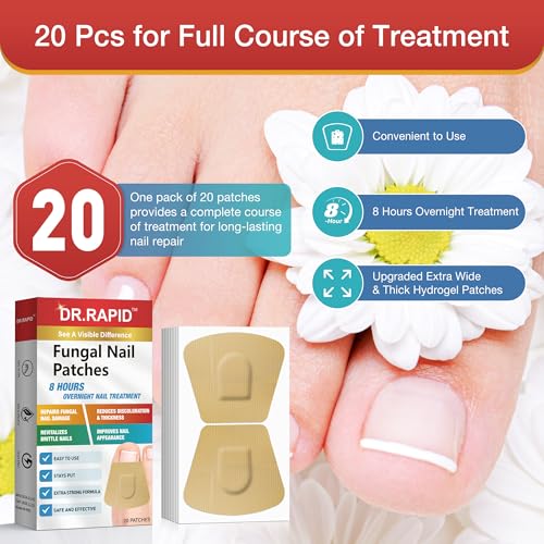 Toenail Fungus Treatment Extra Strength - 20 Hydrogel Patches for Overnight Nail Repair, 8-Hour Nighttime Fungal Nail Patches, Restores Healthy Appearance, Waterproof & Painless Relief