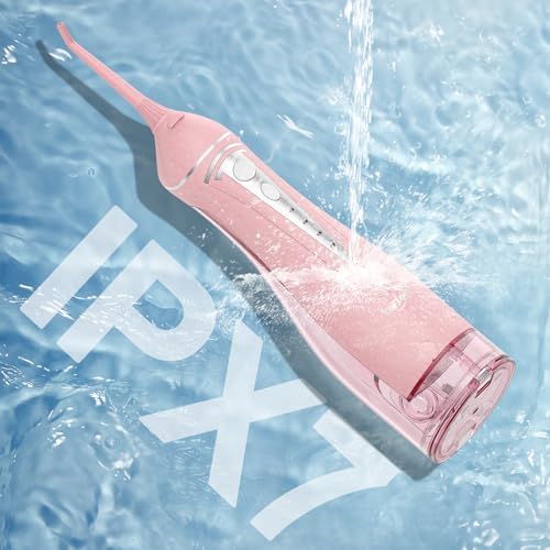 Water Flosser Teeth Pick: Rechargeable Cordless Oral Irrigator 300ML Portable Water Flosser for Braces IPX7 Waterproof Electric Waterflosser for Teeth Cleaning C101 Pink