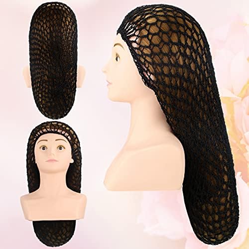 Waydress 3 Pcs Mesh Crochet Hair Nets Rayon Knit Snood Hat Cover 20 Inch Crocheted Sleeping Cap for Women Long Curly Hair