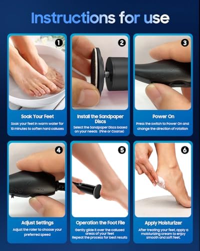 FSA&HSA Eligible Electric Foot File - Electric Callus Remover for Feet,Adjustable Speed Foot Scrubber with 60 Pcs Sandpaper Discs,Professional Pedicure Tool for Dead Skin and Calluses - Black
