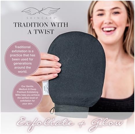 Seraphic Skincare Premium Exfoliating Glove (Gentle) – Viscose Fiber Korean Exfoliating Mitt for Sensitive Skin – Body Scrubber, Dead Skin Remover for Body & Self Tanner Removal & Application