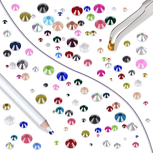 LPBeads 10000pcs Hotfix Rhinestones Flatback Glass Crystal 24 Mixed Color Rhinestone with Tweezers and Picking Pen for Crafts Clothes Nail Art