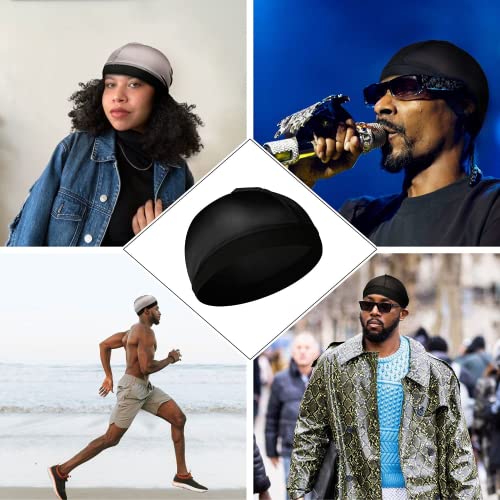 Selalu 4Pcs Wave Cap, Silk Stocking Wave Caps for 360 Waves, Silky Durag for Men, Stain Caps (4*Black)