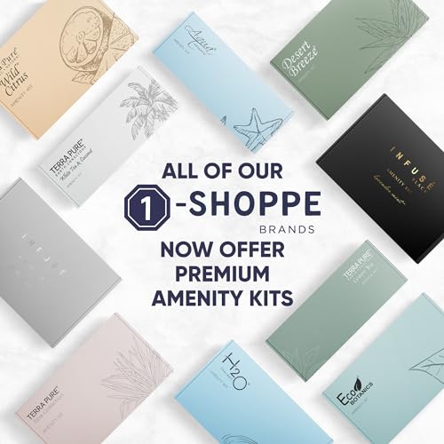 Eco Botanics Amenity & Accessory Kit | 0.85 oz Travel Size Shampoo, Conditioner, Lotion, Body Wash, Soap Bar, Shave & Dental Sets, Make-Up Remover Wipes, & Vanity Kit | 60 sets per case