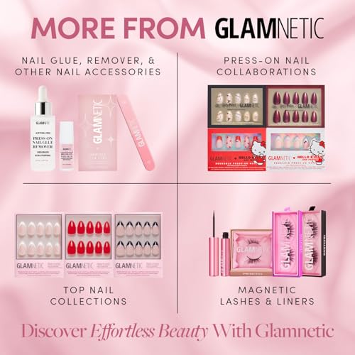Glamnetic x Hello Kitty® and Friends Press On Nails - Pochacco™ | Short Oval Silver Metallic Graphic Fake Nails in a Chrome Finish | 15 Sizes - 30 Nail Kit with Glue