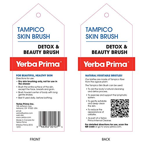 Yerba Prima Tampico Skin Brush for Exfoliation, Dry Brushing, and Blood Circulation with Natural Fiber Bristles and an All-Natural Maple Wood Handle - 1 Brush