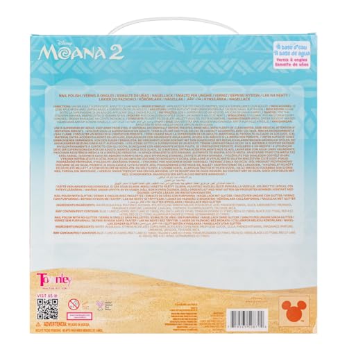 Townley Girl Moana 2 Non-Toxic Water-Based Peel Off Nail Polish Set with Glittery Shimmery Opaque Colors for Girls Kids Ages 3+ Perfect for Parties Spa Days Makeovers 18 Pcs